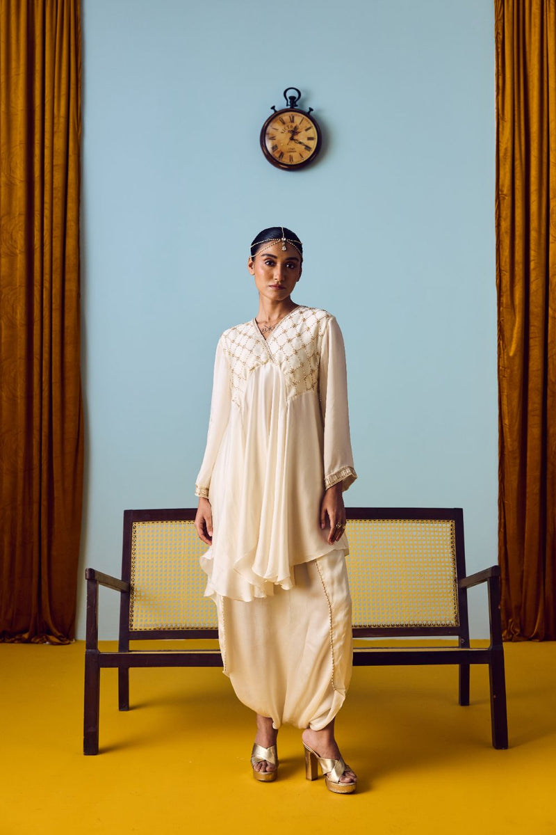 Sureen Pearl Asymmetric Flared Top & Skirt Set