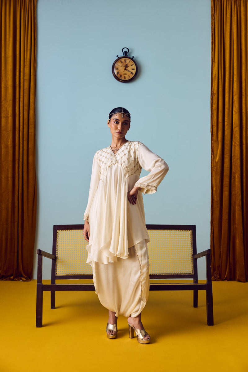 Sureen Pearl Asymmetric Flared Top & Skirt Set