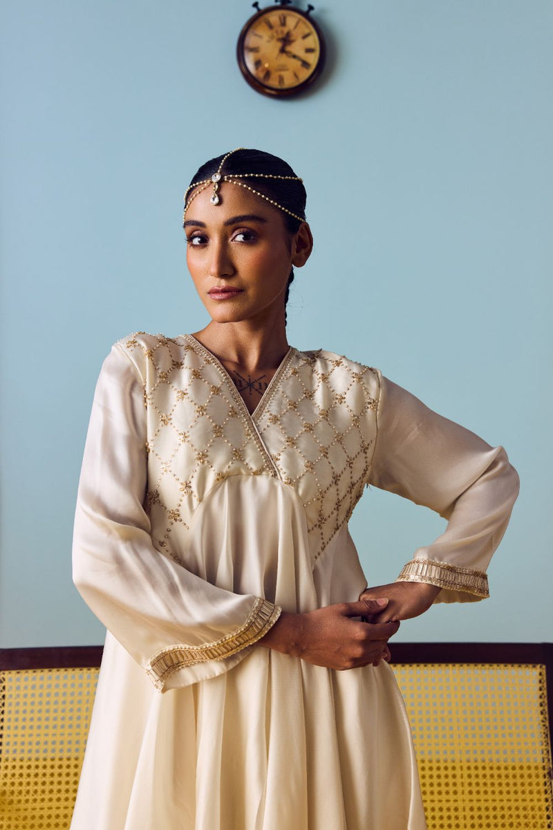 Sureen Pearl Asymmetric Flared Top & Skirt Set