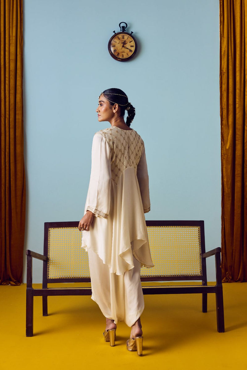 Sureen Pearl Asymmetric Flared Top & Skirt Set