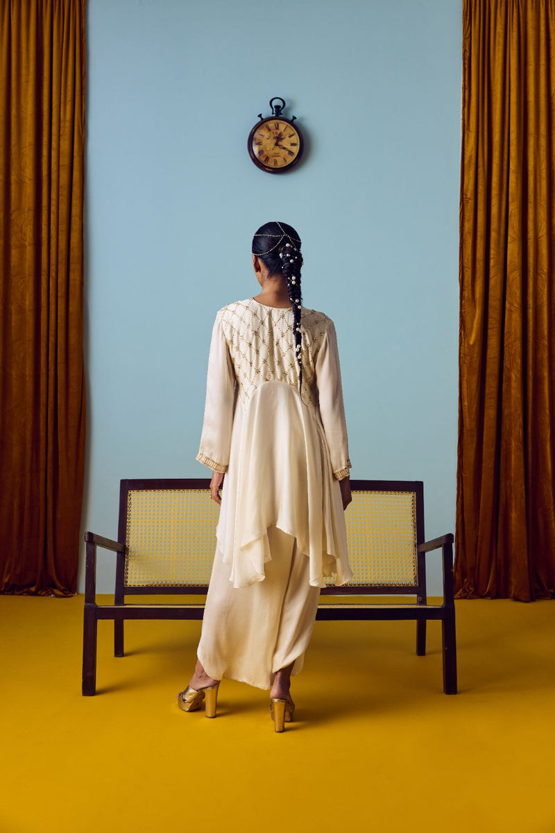 Sureen Pearl Asymmetric Flared Top & Skirt Set