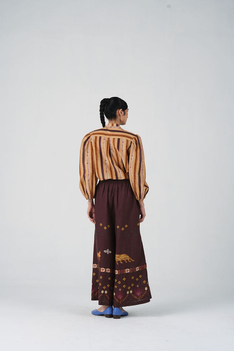 Pareo Pants-Brown Fresco linen pant/trouser by CORD in multi-color for women in Singapore