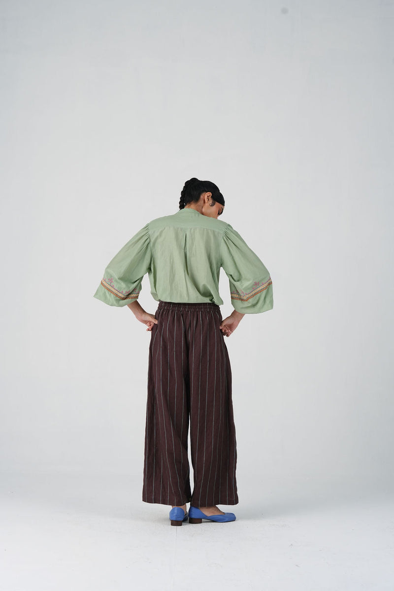 Pareo Pants-Brown Stripe With Dori linen pant/trouser by CORD in multi-color for women in Singapore