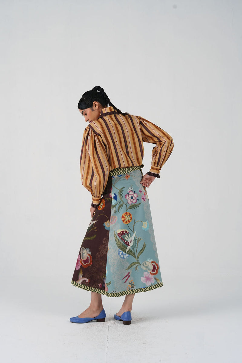 Wrap Skirt-Floret cotton satin skirt by CORD in multi-color for women in Singapore