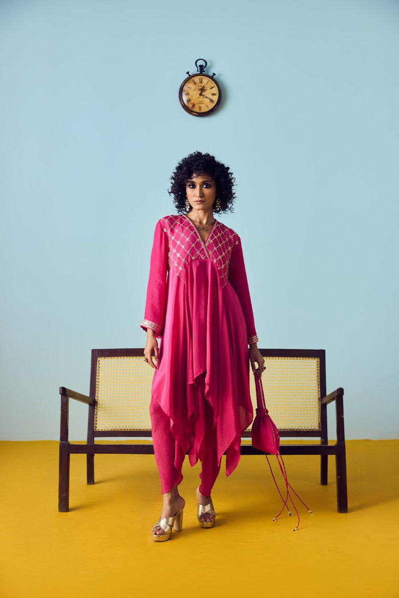 Sureen Pink Asymmetric Kurta Set