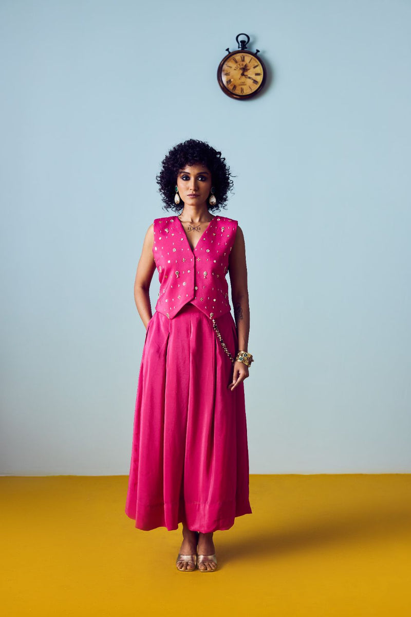Prih Pink Waistcoat & Skirt Set