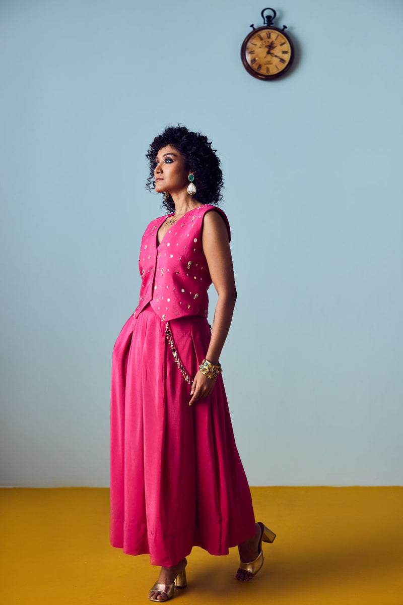 Prih Pink Waistcoat & Skirt Set