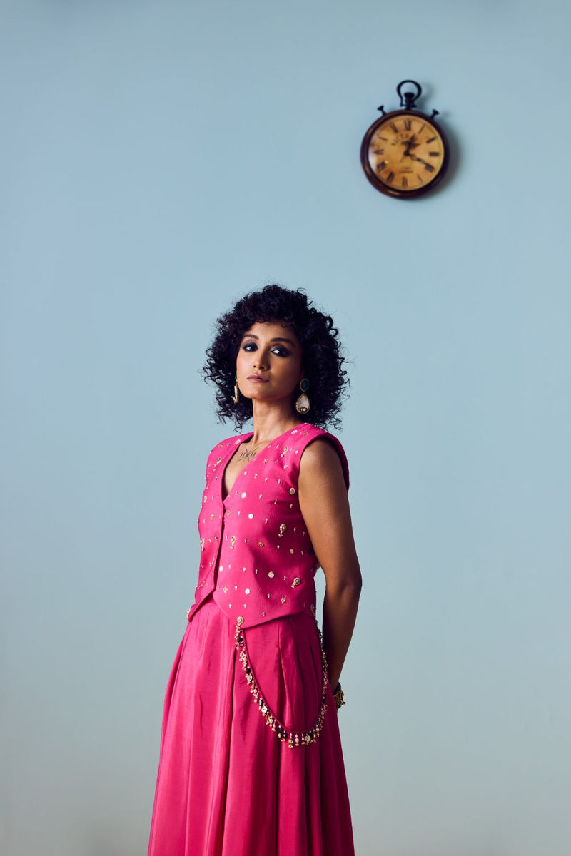 Prih Pink Waistcoat & Skirt Set