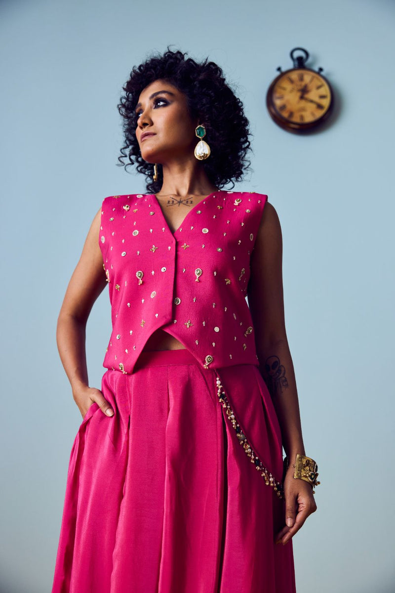 Prih Pink Waistcoat & Skirt Set