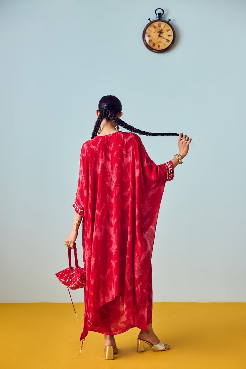 Nexa Red Hi-Low Top and Wrap Skirt Set