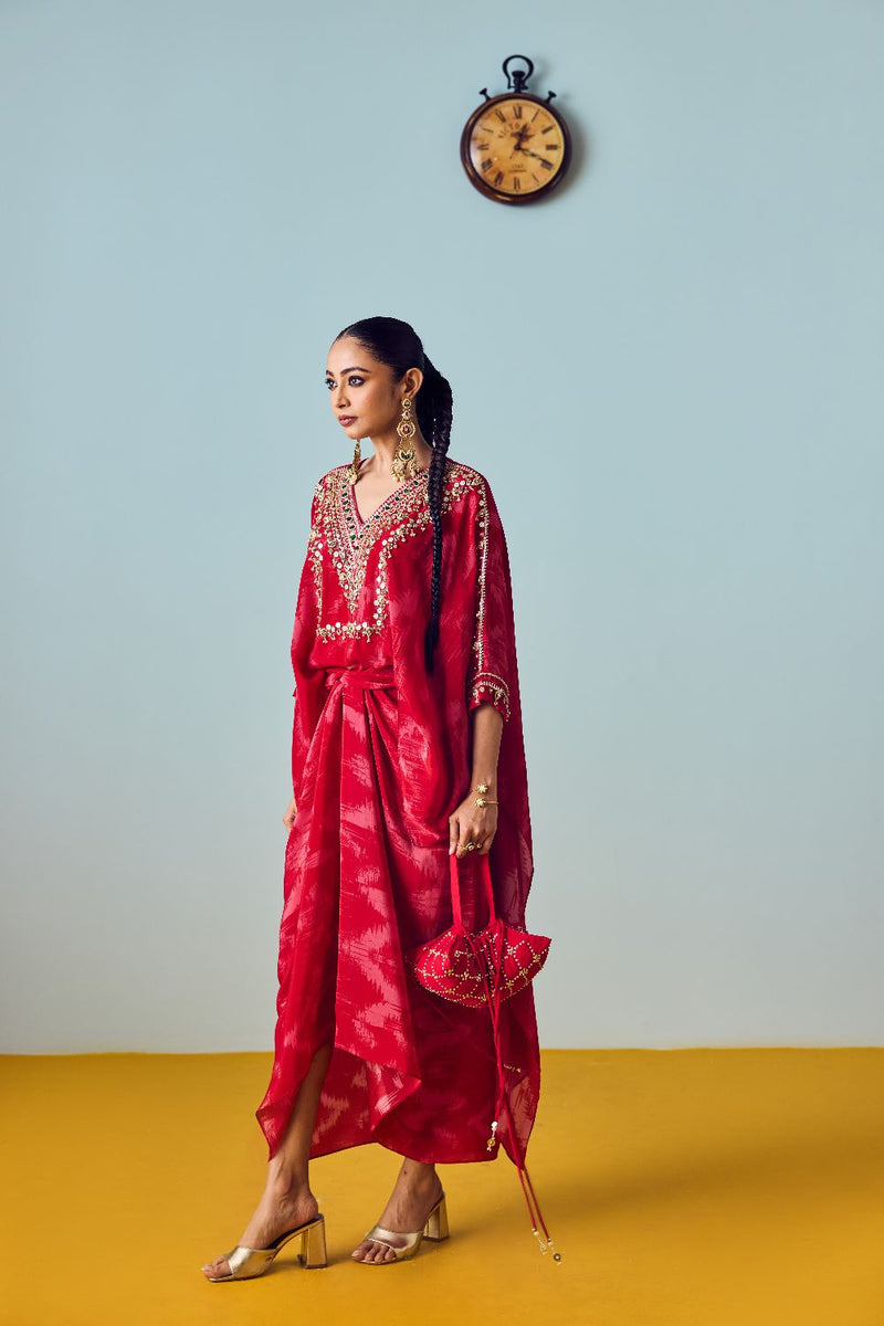 Nexa Red Hi-Low Top and Wrap Skirt Set