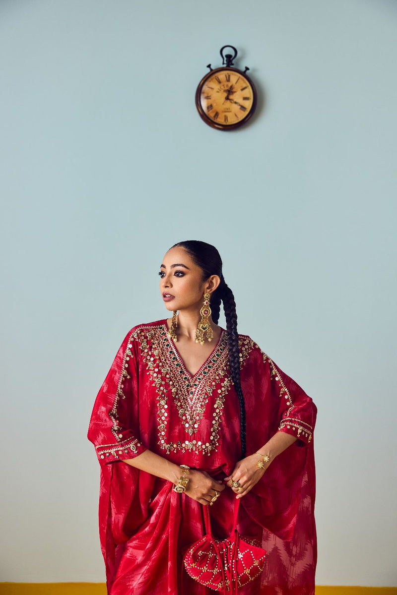 Nexa Red Hi-Low Top and Wrap Skirt Set