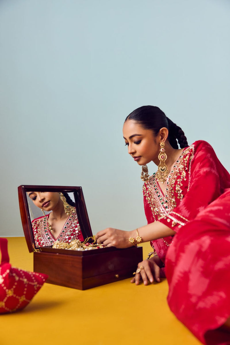 Nexa Red Hi-Low Top and Wrap Skirt Set