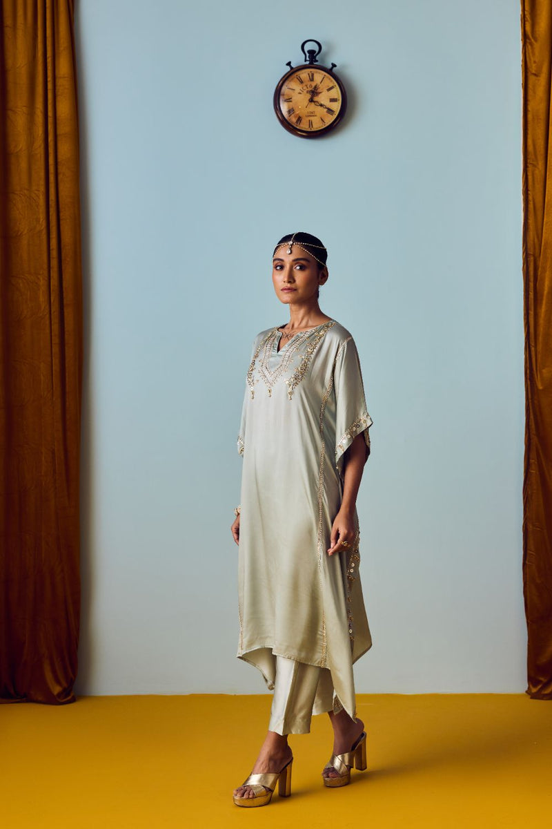 Nourie Sage Green Hand-Embroidered Kaftan Set