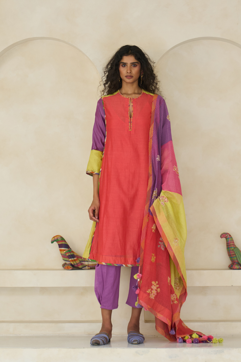 Kiara Kurta cotton by SWATTI KAPOOR in red color for women in Singapore