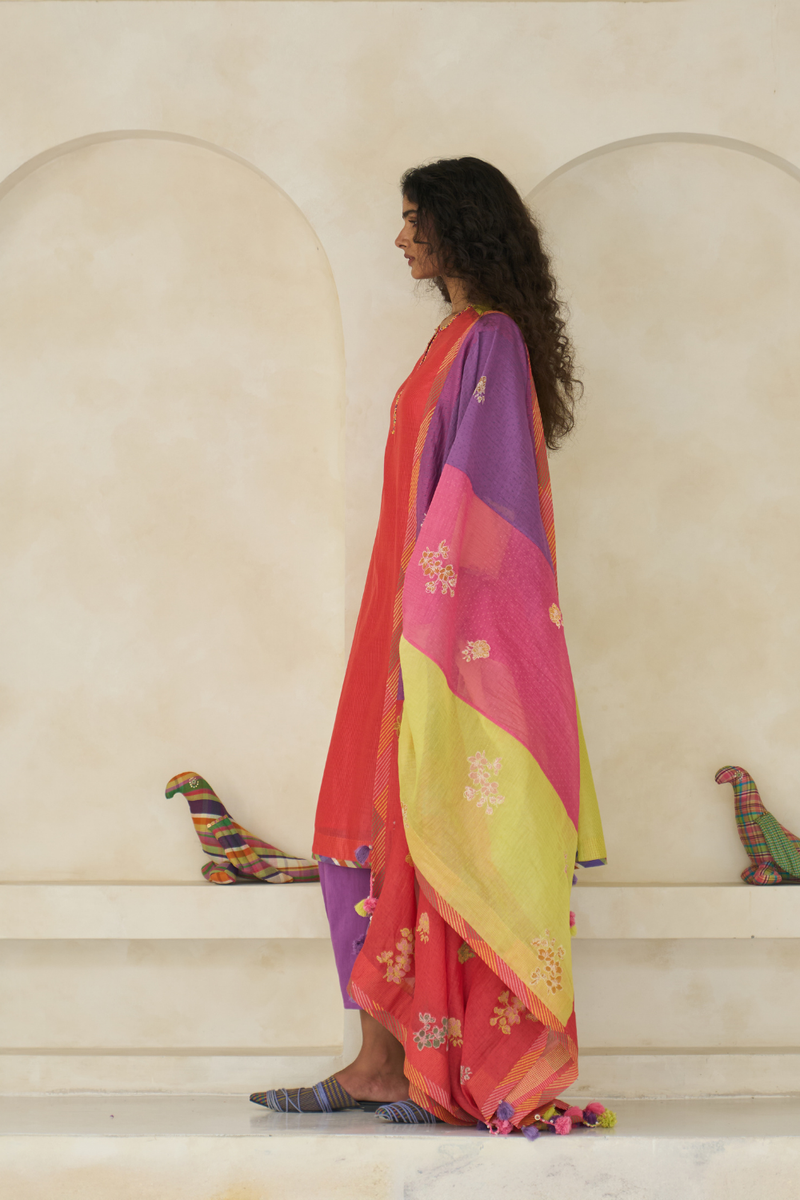 Kiara Kurta cotton by SWATTI KAPOOR in red color for women in Singapore
