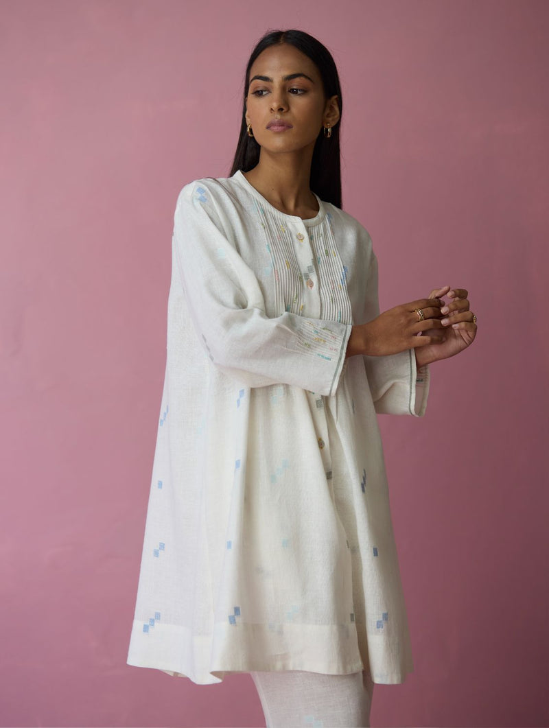 Dima Jmdani Linen Pintuck Co-ord Set - Ivory all linen by Manan in ivory color for women in Singapore
