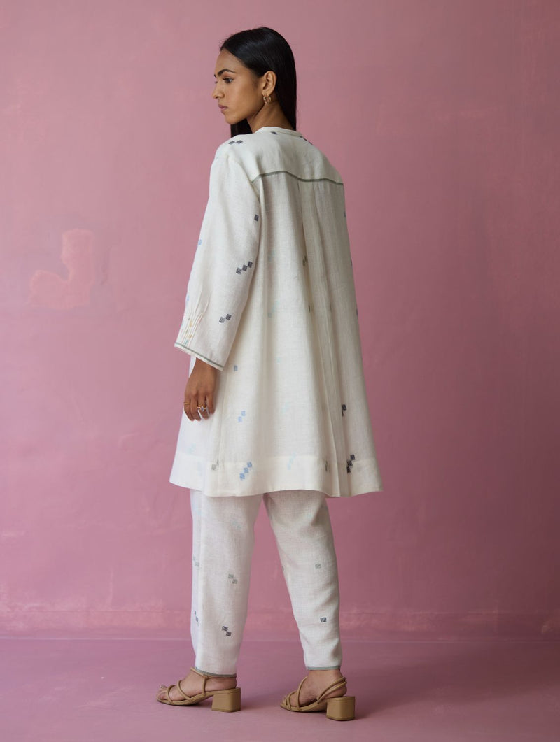 Dima Jmdani Linen Pintuck Co-ord Set - Ivory all linen by Manan in ivory color for women in Singapore