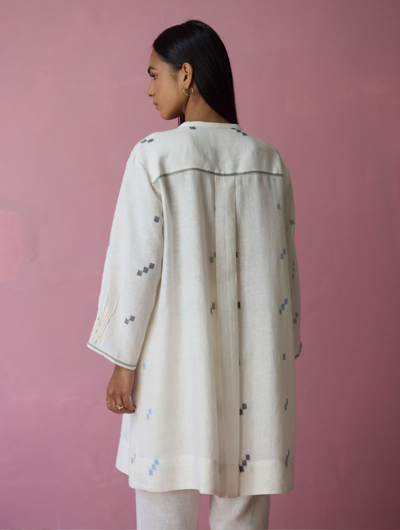Dima Jmdani Linen Pintuck Co-ord Set - Ivory all linen by Manan in ivory color for women in Singapore