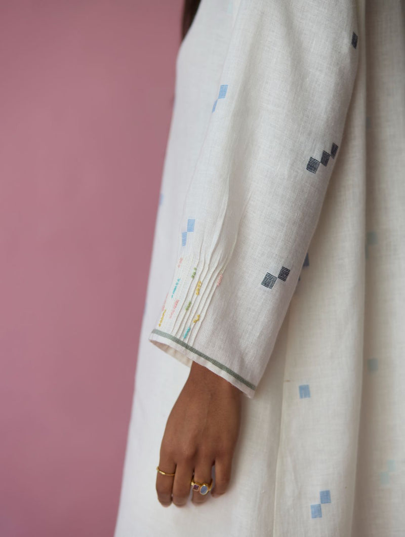 Dima Jmdani Linen Pintuck Co-ord Set - Ivory all linen by Manan in ivory color for women in Singapore