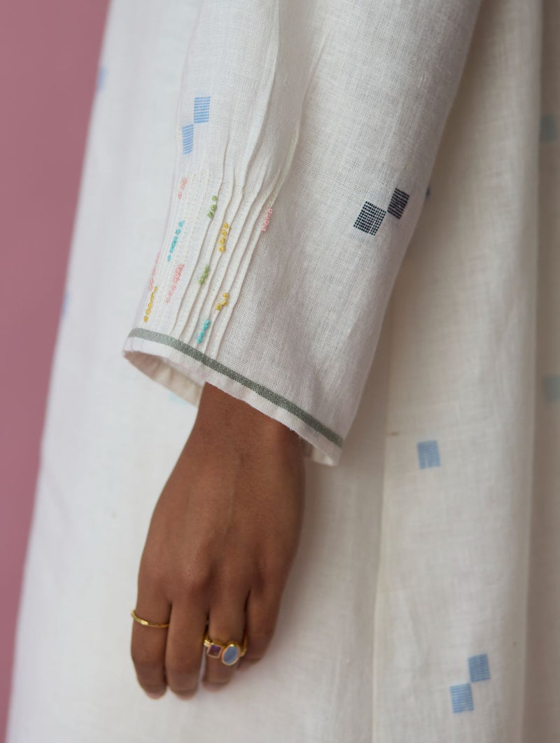 Dima Jmdani Linen Pintuck Co-ord Set - Ivory all linen by Manan in ivory color for women in Singapore