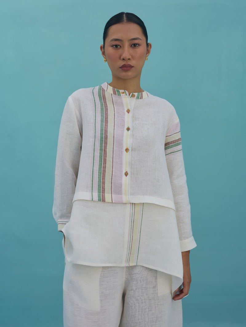 Amaya Border Linen Co-ord Set - Ivory linen co-ord set by Manan in ivory for women in Singapore