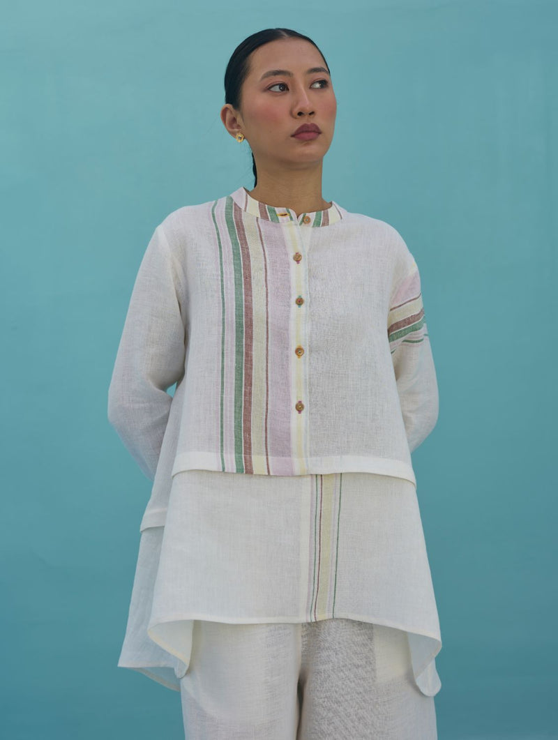 Amaya Border Linen Co-ord Set - Ivory linen co-ord set by Manan in ivory for women in Singapore