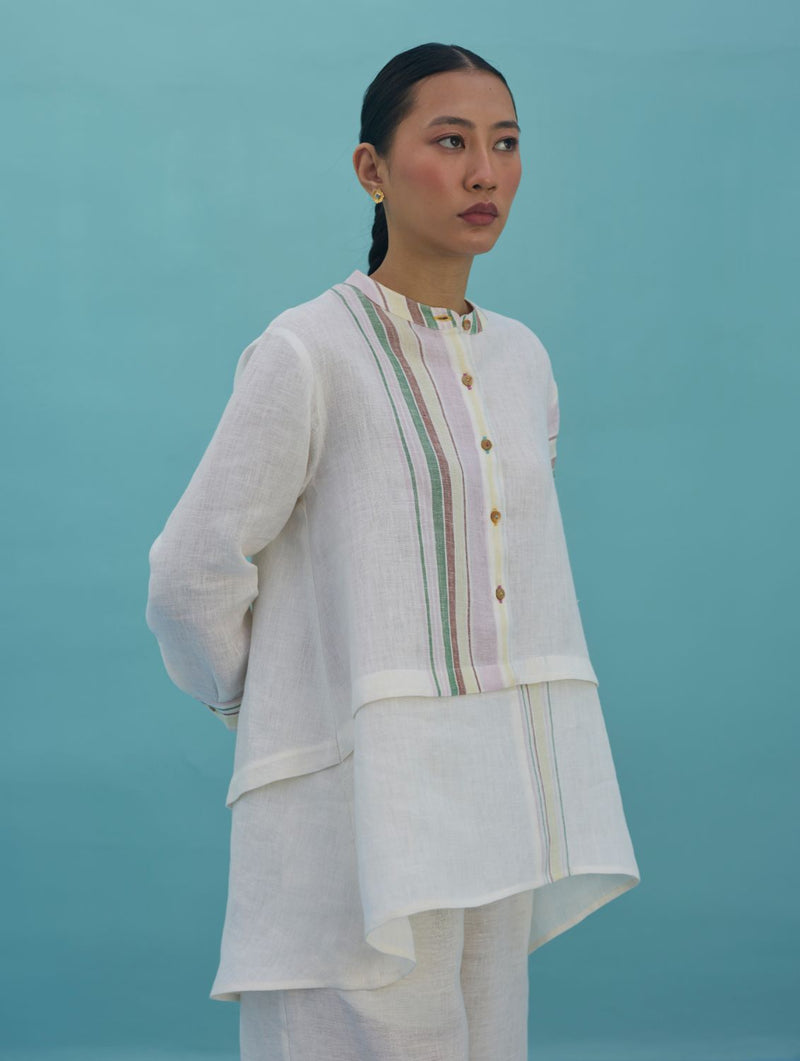 Amaya Border Linen Co-ord Set - Ivory linen co-ord set by Manan in ivory for women in Singapore