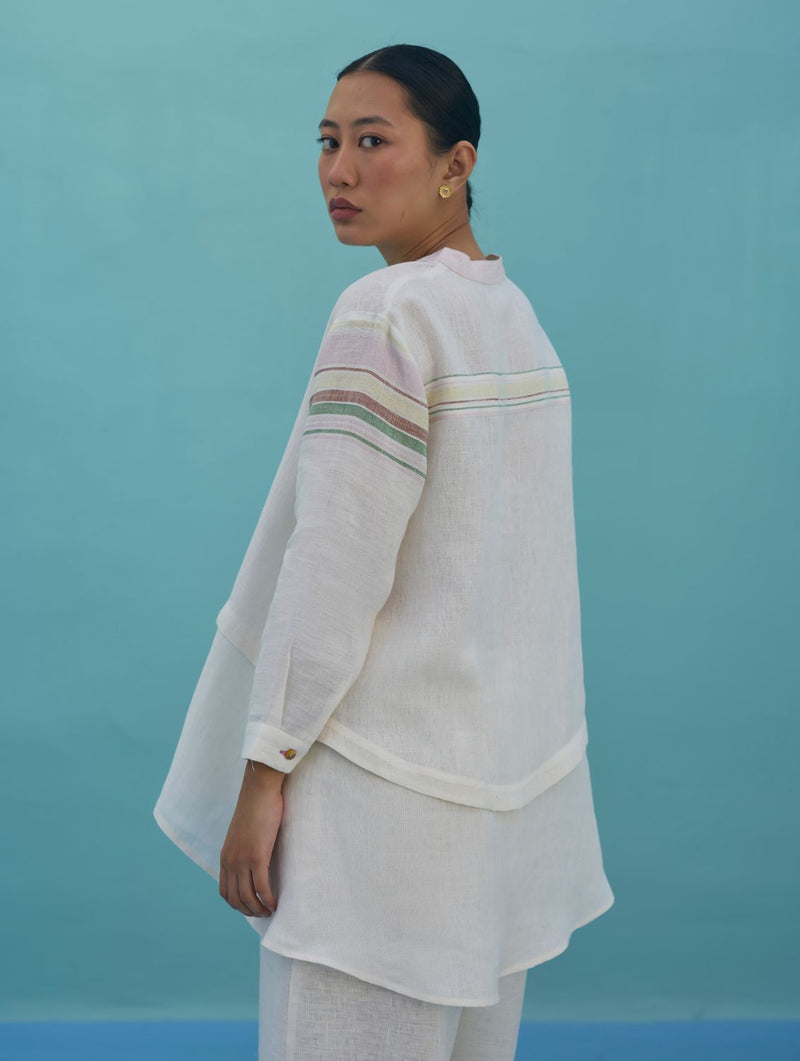 Amaya Border Linen Co-ord Set - Ivory linen co-ord set by Manan in ivory for women in Singapore