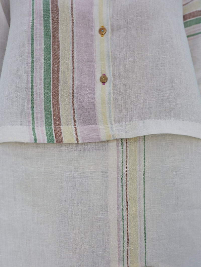 Amaya Border Linen Co-ord Set - Ivory linen co-ord set by Manan in ivory for women in Singapore