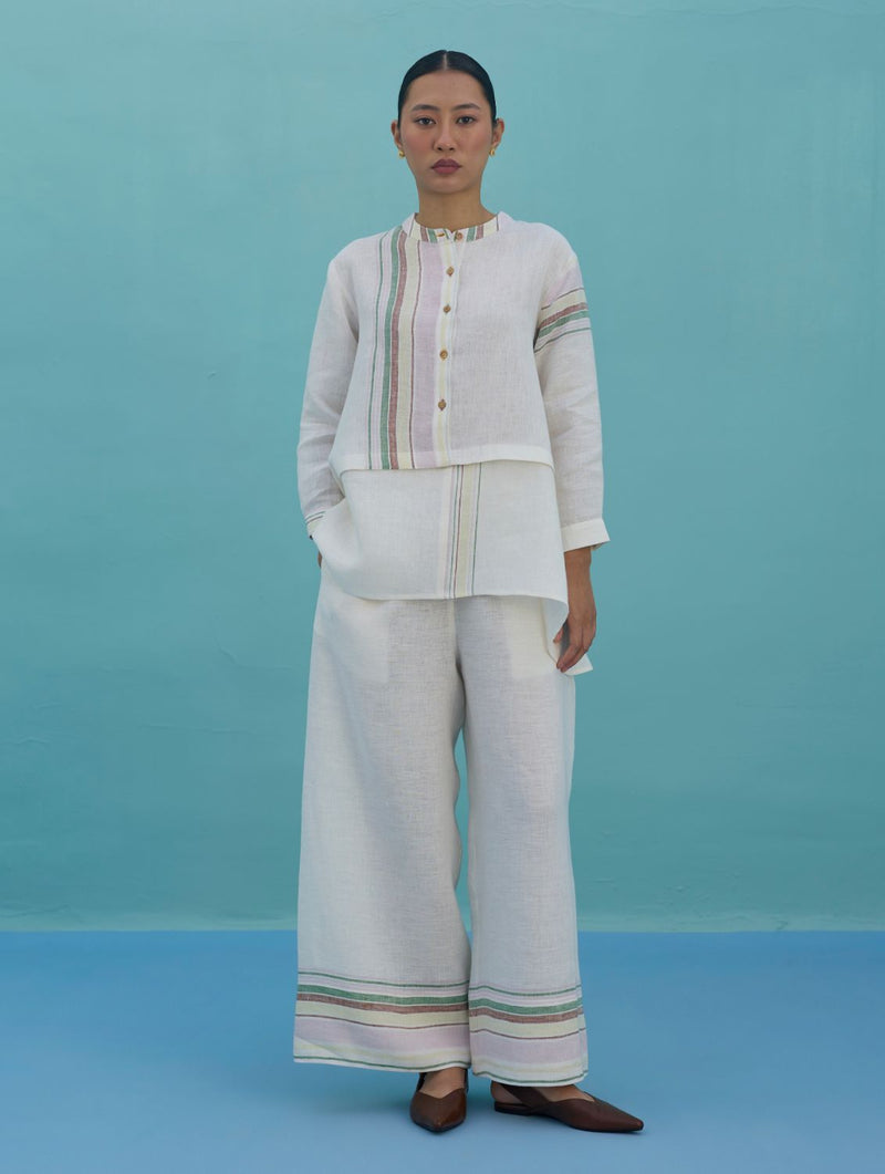 Amaya Border Linen Co-ord Set - Ivory linen co-ord set by Manan in ivory for women in Singapore