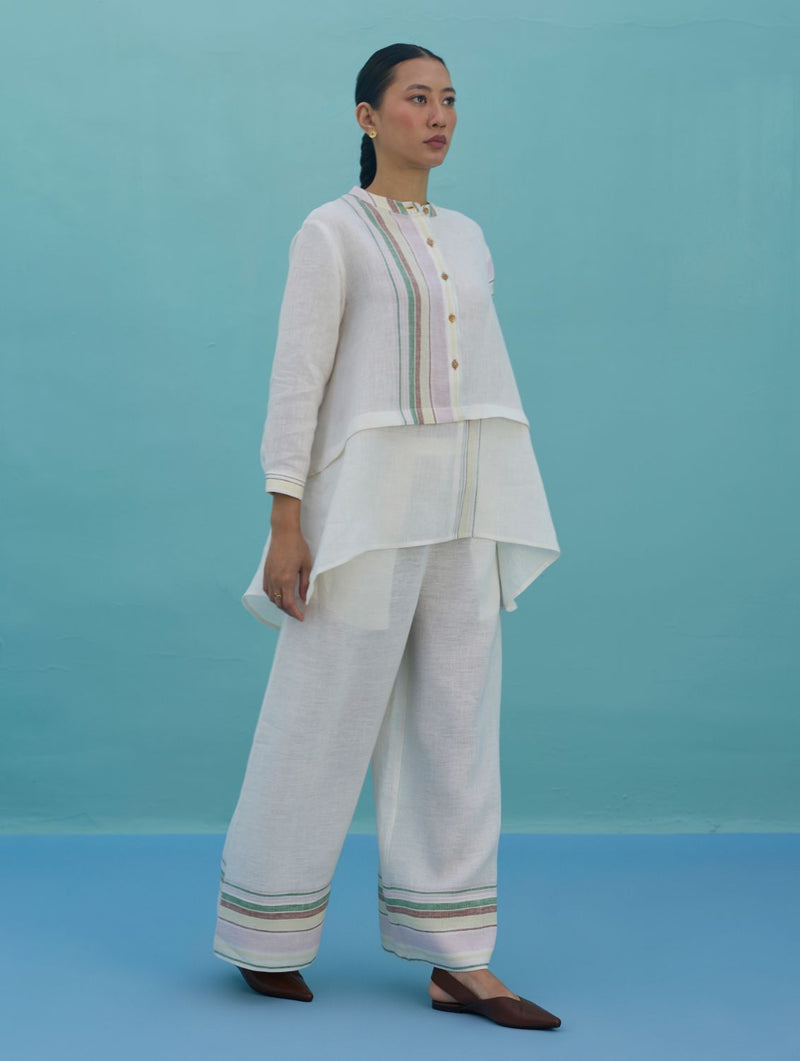 Amaya Border Linen Co-ord Set - Ivory linen co-ord set by Manan in ivory for women in Singapore
