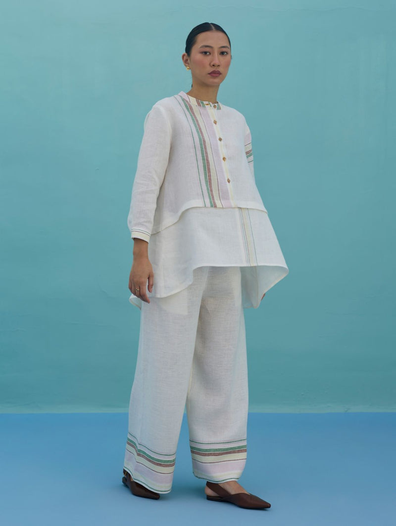 Amaya Border Linen Co-ord Set - Ivory linen co-ord set by Manan in ivory for women in Singapore