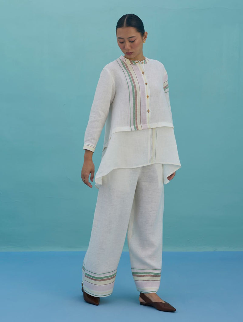 Amaya Border Linen Co-ord Set - Ivory linen co-ord set by Manan in ivory for women in Singapore