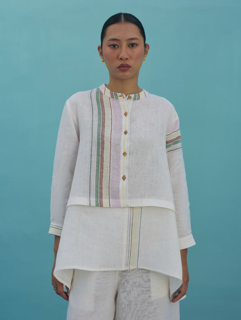 Amaya Border Linen Co-ord Set - Ivory linen co-ord set by Manan in ivory for women in Singapore