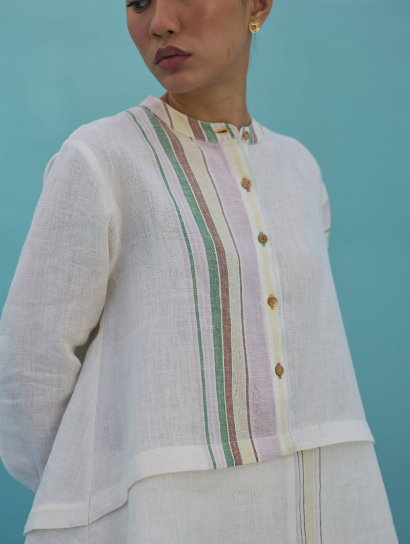 Amaya Border Linen Co-ord Set - Ivory linen co-ord set by Manan in ivory for women in Singapore