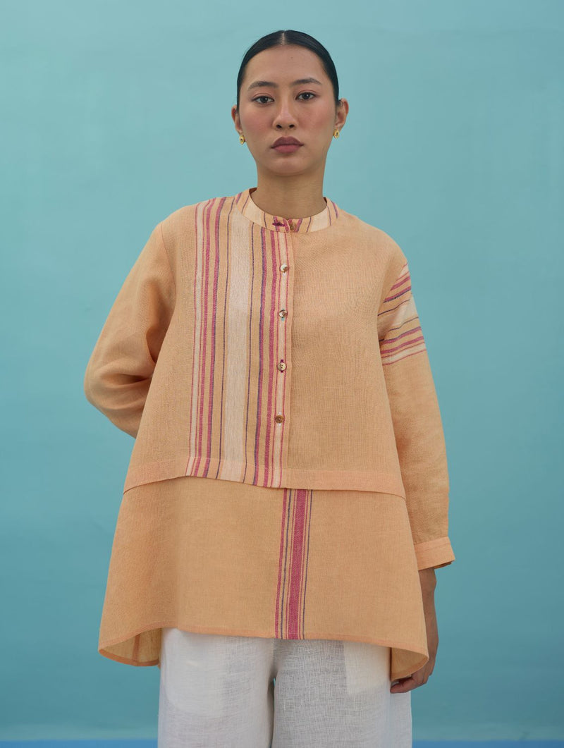 Amaya Border Linen Co-ord Set - Apricot linen co-ord set by Manan in apricot for women in Singapore
