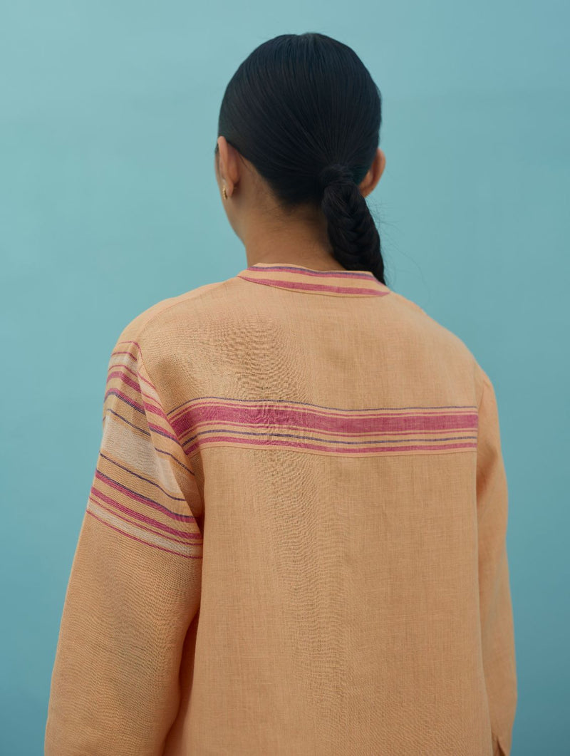 Amaya Border Linen Top - Apricot linen top/shirt by Manan in apricot for women in Singapore