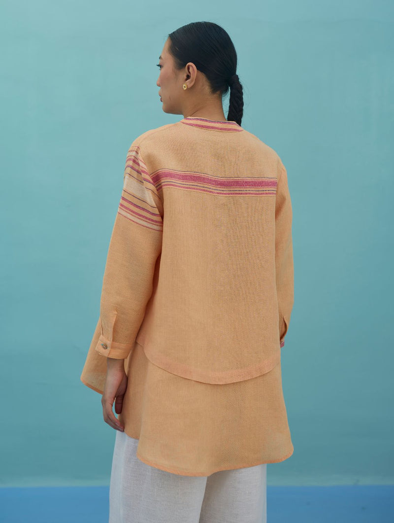 Amaya Border Linen Top - Apricot linen top/shirt by Manan in apricot for women in Singapore