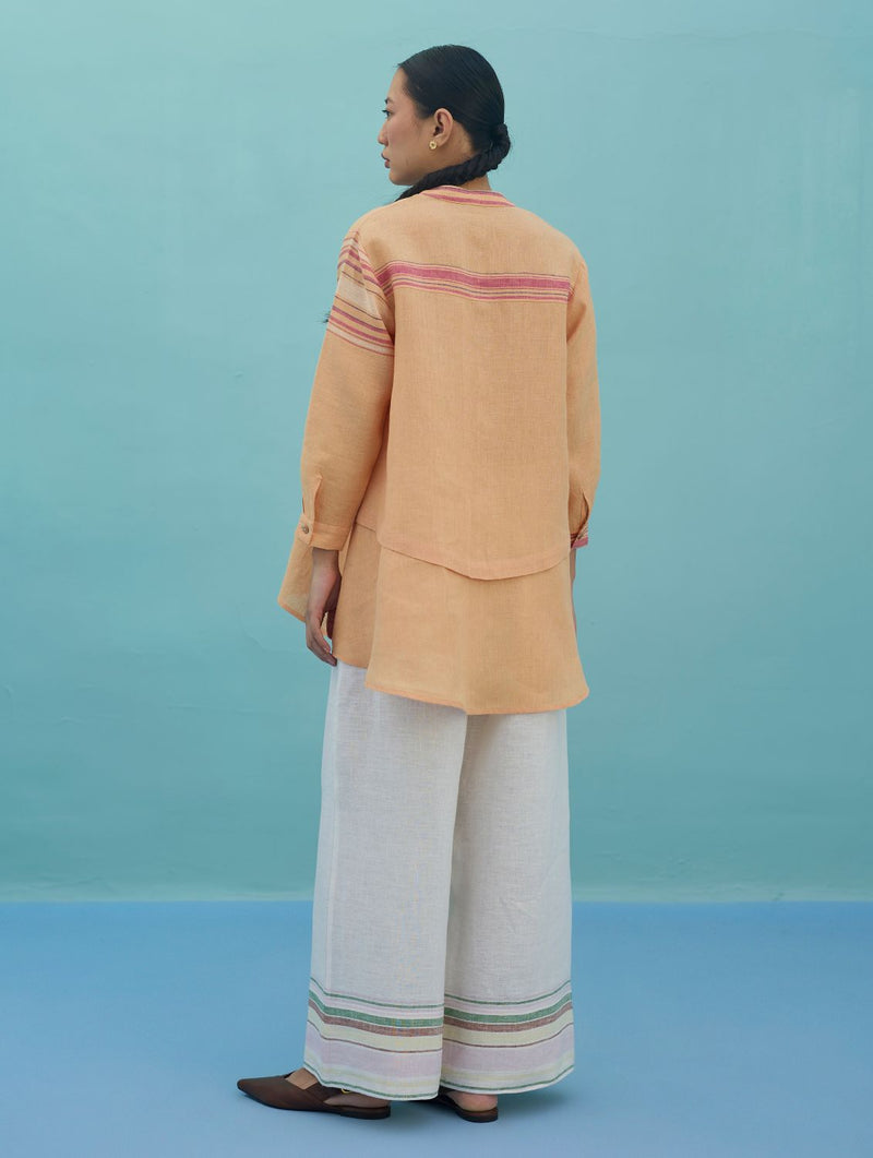 Amaya Border Linen Top - Apricot linen top/shirt by Manan in apricot for women in Singapore