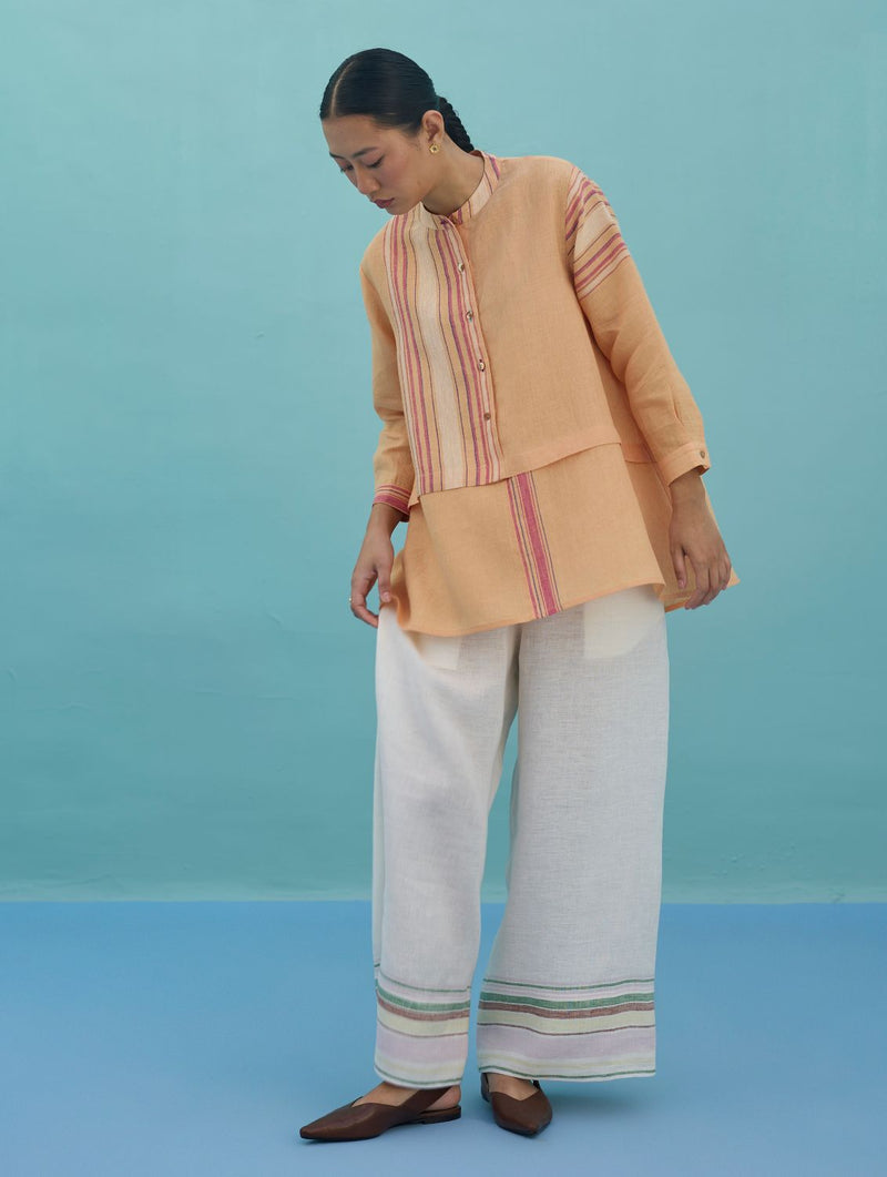 Amaya Border Linen Co-ord Set - Apricot linen co-ord set by Manan in apricot for women in Singapore