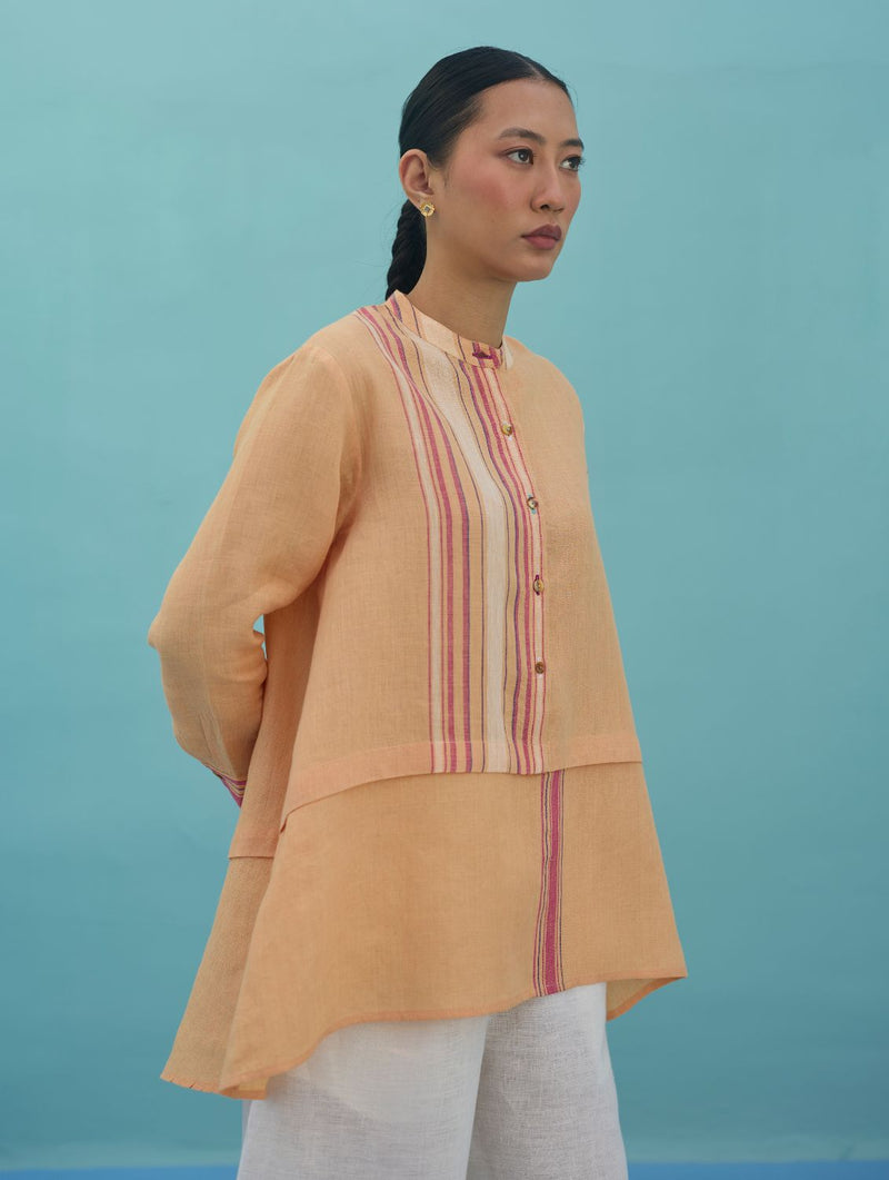 Amaya Border Linen Co-ord Set - Apricot linen co-ord set by Manan in apricot for women in Singapore