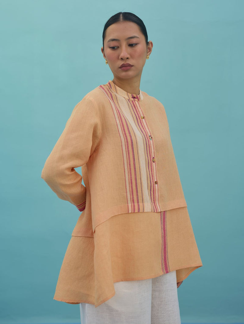 Amaya Border Linen Co-ord Set - Apricot linen co-ord set by Manan in apricot for women in Singapore