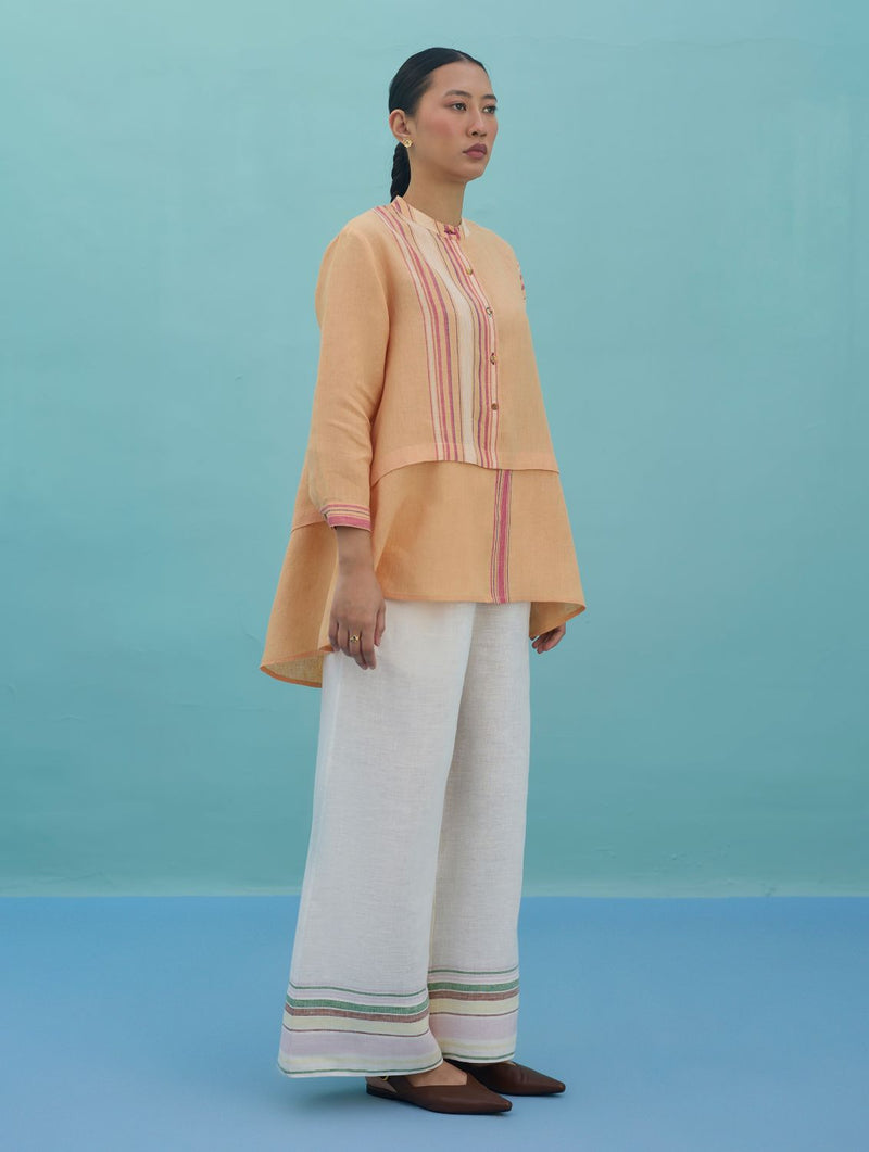Amaya Border Linen Co-ord Set - Apricot linen co-ord set by Manan in apricot for women in Singapore