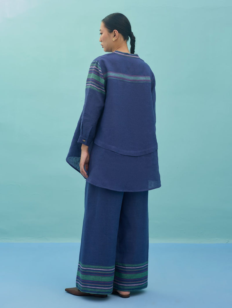 Amaya Border Linen Co-ord Set - Indigo linen co-ord set by Manan in navy for women in Singapore