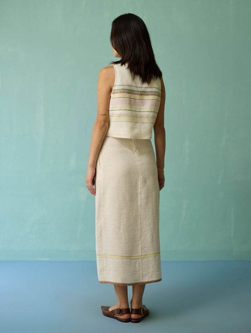Eon Hand-Embroidered Floral Vest Co-ord Set - Ivory linen co-ord set by Manan in ivory for women in Singapore