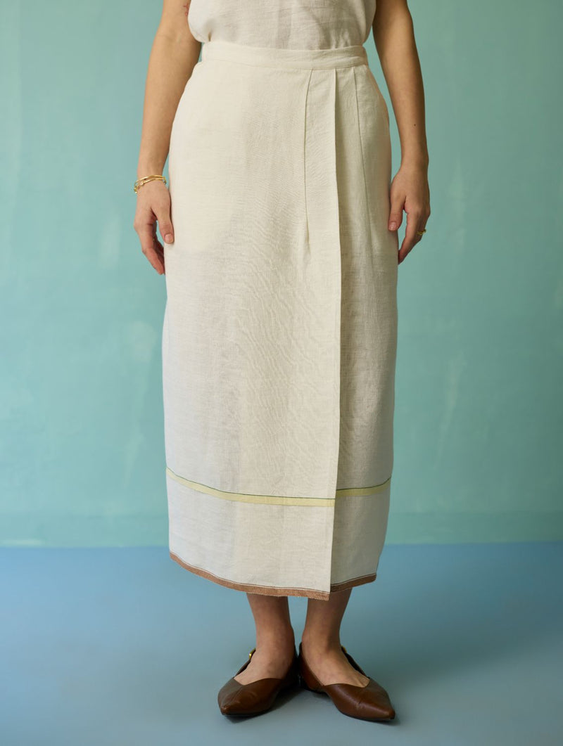 Eon Hand-Embroidered Floral Vest Co-ord Set - Ivory linen co-ord set by Manan in ivory for women in Singapore