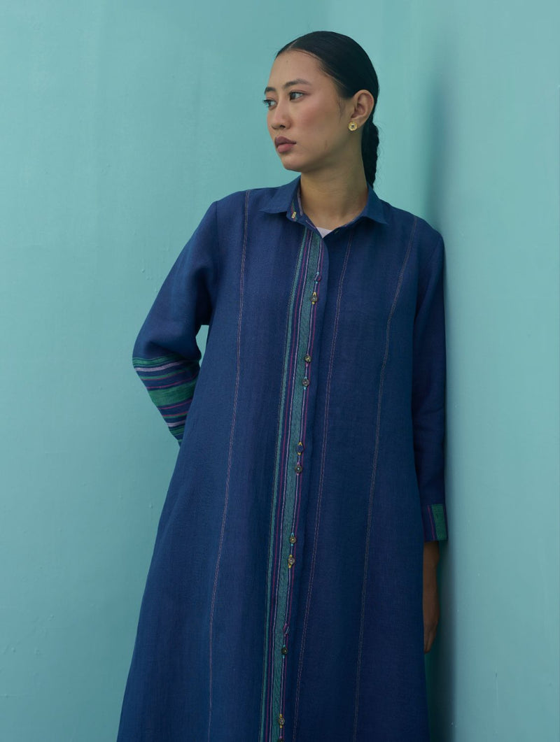 Beli Sleeveless Border Linen Dress with Overlay - Ivory linen dress by Manan in ivory for women in Singapore