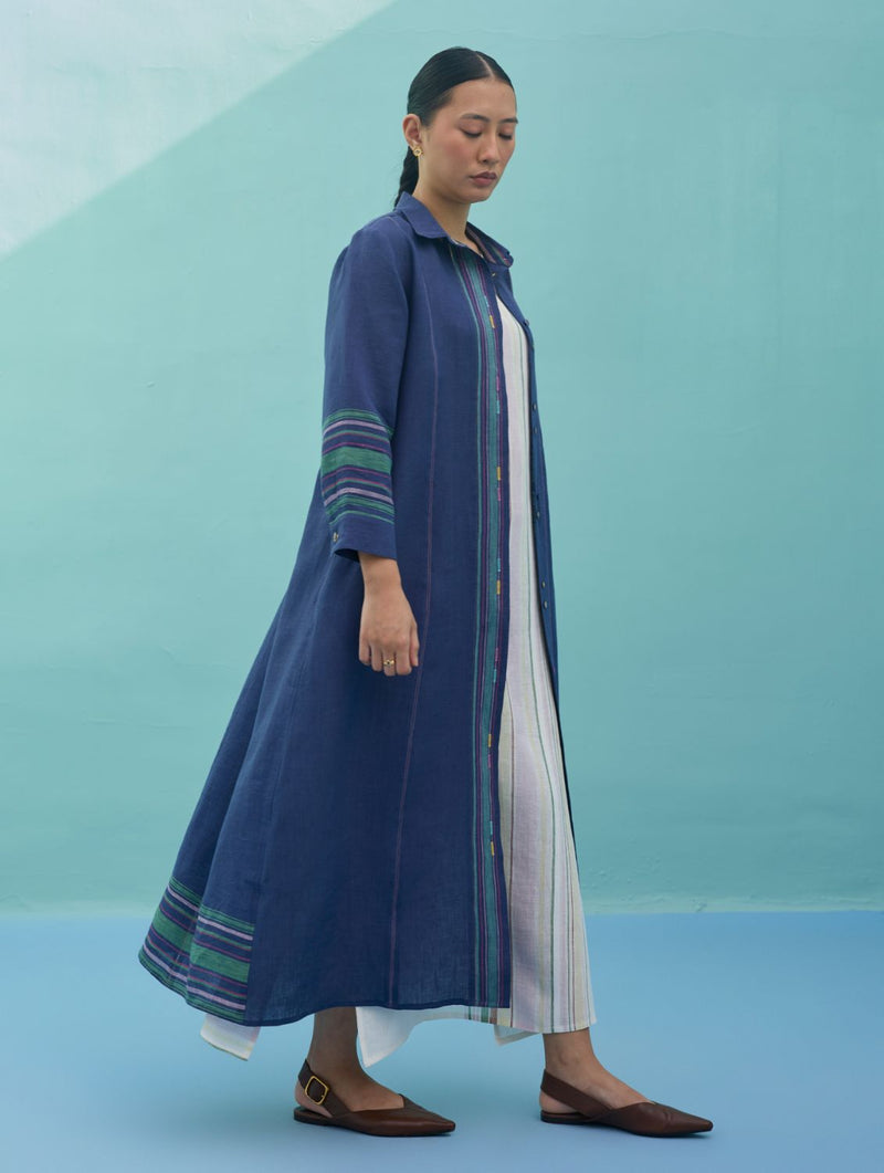 Beli Sleeveless Border Linen Dress with Overlay - Ivory linen dress by Manan in ivory for women in Singapore