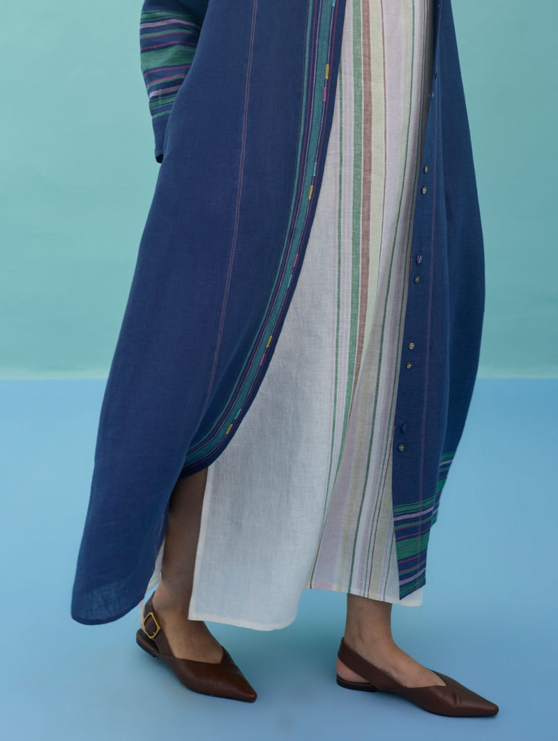Beli Sleeveless Border Linen Dress with Overlay - Ivory linen dress by Manan in ivory for women in Singapore